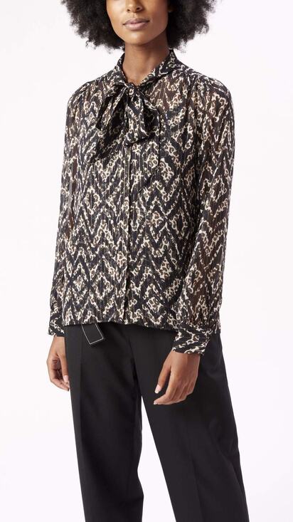 Marie Oliver Tops - Marie Oliver Lauren Mixed Print Long Sleeve Blouse with Scarf Detail Black Small